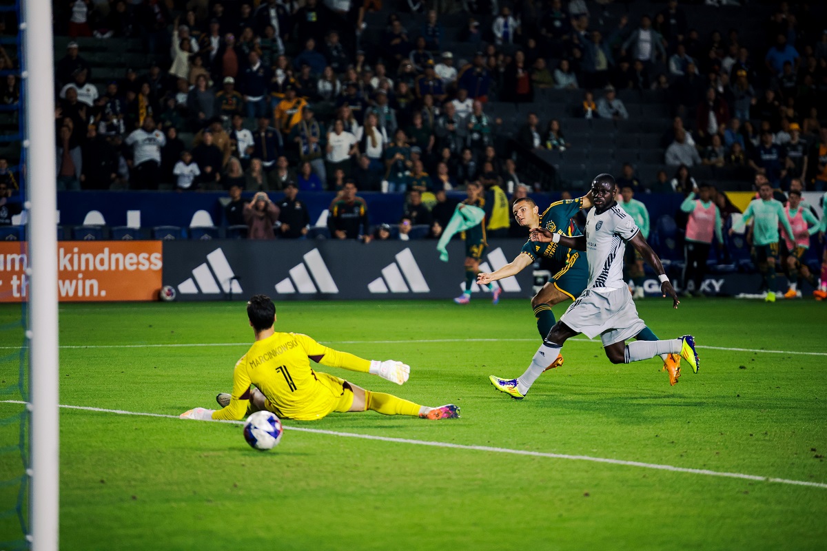 LA Galaxy Forward Dejan Joveljic scores a goal against the San Jose Earthquakes in a 2-1 Galaxy victory. (Photo Credit: LA Galaxy)