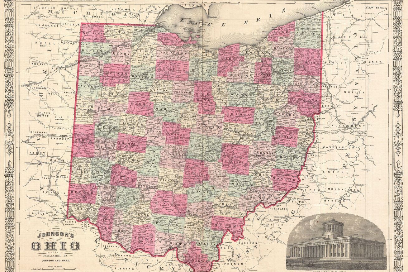 1864, Johnson Map of Ohio